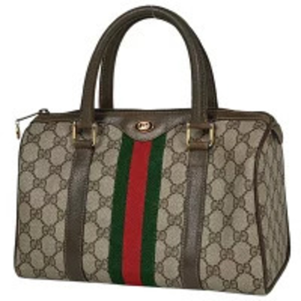 Gucci GG Handbag Boston Sherry Web Canvas Brown